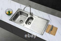 1.5 Bowl Stainless Steel Kitchen Sink Universal Drainer + Taps And Waste