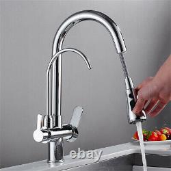 3 Way Water Filter Tap Kitchen Drinking Sink Mixer Taps with Pull Out Sprayer