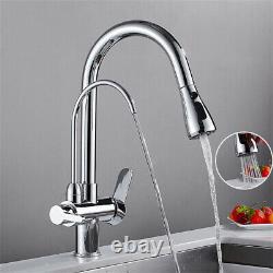 3 Way Water Filter Tap Kitchen Drinking Sink Mixer Taps with Pull Out Sprayer