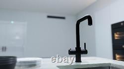 3 in 1 Hot Cold Boiling Water Kitchen Tap Twin Lever Filter Tank Black Curved