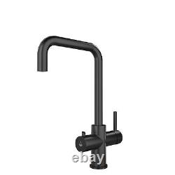 3 in 1 Hot Cold Boiling Water Kitchen Tap Twin Lever Filter Tank Black Curved