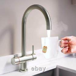 3 in 1 Instant Hot Cold Boiling Water Kitchen Tap Twin Lever Brushed Nickel