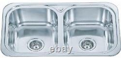 765 x 480mm Polished Inset 2.0 Bowl Stainless Steel Kitchen Sink (D23)