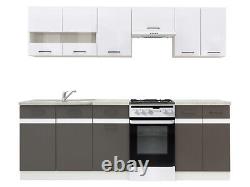 7 kitchen units, white and grey matt kitchen Junona 230cm with hood, sink and tap
