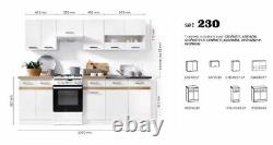 7 kitchen units, white and grey matt kitchen Junona 230cm with hood, sink and tap