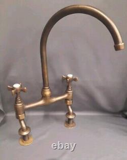 Aged Bare Brass Kitchen Mixer Taps, Ideal Belfast Sink