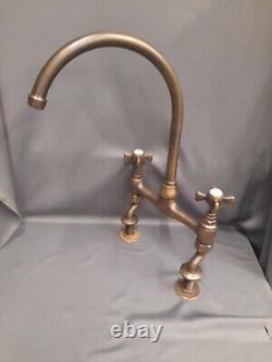 Aged Bare Brass Kitchen Mixer Taps, Ideal Belfast Sink