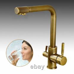 Antique Brass 3 Way Kitchen Filter Mixer Sink Tap 360°Swivel Faucet