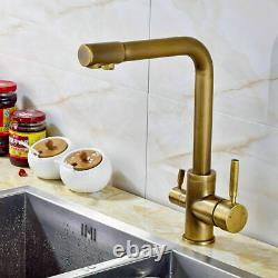 Antique Brass 3 Way Kitchen Filter Mixer Sink Tap 360°Swivel Faucet