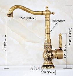 Antique Brass Carved Flower Pattern Kitchen Sink Faucet Swivel Mixer Tap msf128