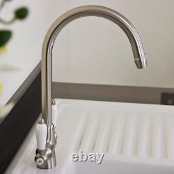 Astini Colonial Brushed Steel & White Ceramic Handle Kitchen Sink Mixer Tap