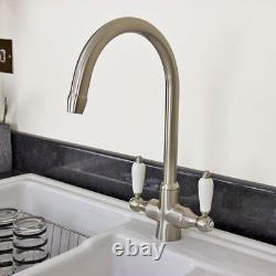 Astini Colonial Brushed Steel & White Ceramic Handle Kitchen Sink Mixer Tap