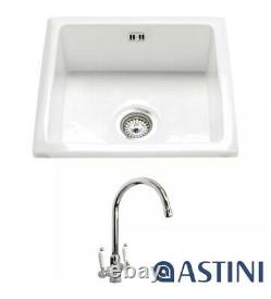 Astini Desire 100 1.0 Bowl Gloss White Ceramic Kitchen Sink & Bronze Waste 