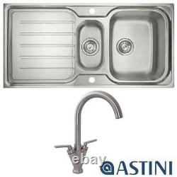 Astini Magnum 1.5 Bowl Brushed Stainless Steel Kitchen Sink, Waste & Saturn Tap