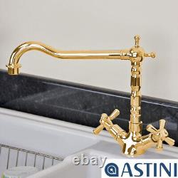 Astini Traditional English Gold Twin Handle Kitchen Sink Mixer Tap 25441G