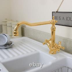 Astini Traditional English Gold Twin Handle Kitchen Sink Mixer Tap 25441G