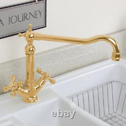 Astini Traditional English Gold Twin Handle Kitchen Sink Mixer Tap 25441G