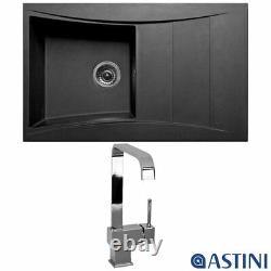 Astini Xeron 1.0 Bowl Black SMC Synthetic Reversible Kitchen Sink, Waste & Tap