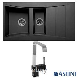 Astini Xeron 1.5 Bowl Black SMC Synthetic Reversible Kitchen Sink, Waste & Tap