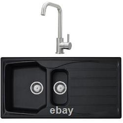 Astracast S15BL 1.5 Bowl Reversible Black Kitchen Sink And W10BN Nickel Tap