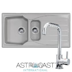 Astracast Sierra 1.5 Bowl Light Grey Kitchen Sink & Chrome U-Shaped Mixer Tap