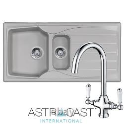 Astracast Sierra 1.5 Bowl Light Grey Kitchen Sink & KT2 Chrome Twin Lever Tap