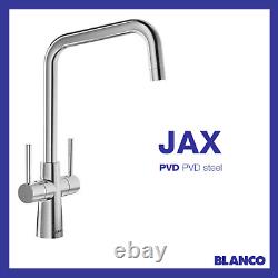 BLANCO JAX PVD STEEL TAP Kitchen Tap J Shaped High Arc Twin Levers Modern Tap