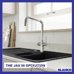 BLANCO JAX PVD STEEL TAP Kitchen Tap J Shaped High Arc Twin Levers Modern Tap