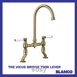 BLANCO Vicus Bridge Twin ULP BB Mixer Tap Bridge Tap Brushed Brass Tap Kitchen