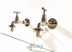 BRASS BIB STYLE WALL MOUNTED TAPS ideal for Belfast sink or basin taps