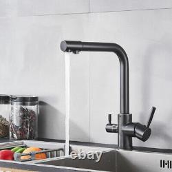 Black 3 Way Double Handle Kitchen Mixer Sink Tap Pure Water Spout Filter Faucet