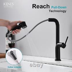 Black Kitchen Sink Mixer Tap with Pull Out Sprayer, Single Lever 360° Swivel Spo
