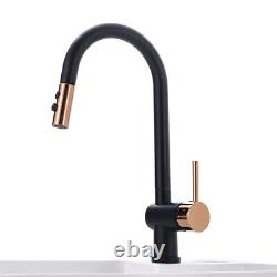 Black Kitchen Sink Mixer Taps Rose Gold Single Lever Faucet Pull Out Spray Head