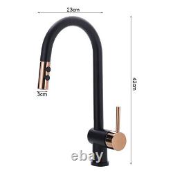 Black Kitchen Sink Mixer Taps Rose Gold Single Lever Faucet Pull Out Spray Head