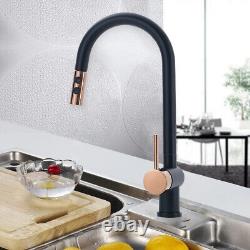 Black Rose Gold Mono Kitchen Sink Tap Pull Out Sprayer Single Handle Mixer Brass