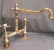 Brass Deck Mounted Kitchen Mixer Taps, Refurbished Bare Polished Brass