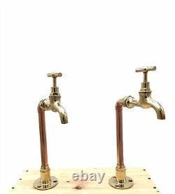Brass Kitchen Taps, Copper Taps, Vintage style Belfast Sink Pillar Taps (15A)