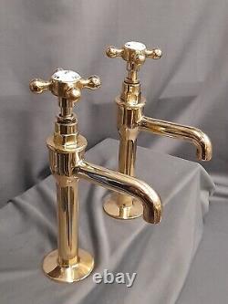 Brass Pillar Taps Belfast Kitchen Sink Taps, Reclaimed, Refurbed 9cm Spout