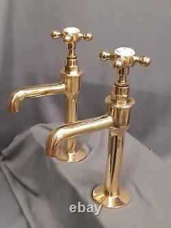 Brass Pillar Taps Belfast Kitchen Sink Taps, Reclaimed, Refurbed 9cm Spout