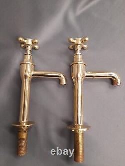 Brass Pillar Taps Belfast Kitchen Sink Taps, Reclaimed, Refurbed 9cm Spout