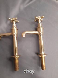 Brass Pillar Taps Belfast Kitchen Sink Taps, Reclaimed, Refurbed 9cm Spout