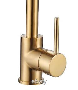 Brushed Brass Mixer Kitchen Tap Single Handle C High Spout Swivel Lever +Fixings