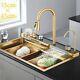 Brushed Gold Single Bowl Kitchen Sink Integrated Tap with Pull-Out Mixer Tap Set