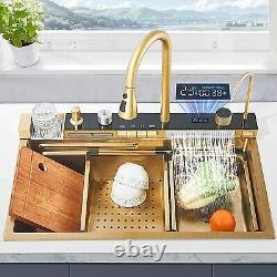 Brushed Gold Single Bowl Kitchen Sink Integrated Tap with Pull-Out Mixer Tap Set