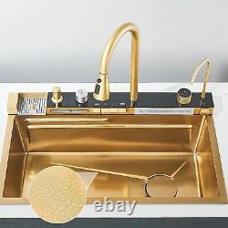 Brushed Gold Single Bowl Kitchen Sink Integrated Tap with Pull-Out Mixer Tap Set