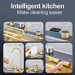 Brushed Gold Single Bowl Kitchen Sink Integrated Tap with Pull-Out Mixer Tap Set