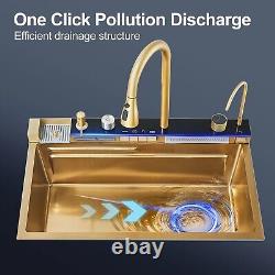 Brushed Gold Single Bowl Kitchen Sink Integrated Tap with Pull-Out Mixer Tap Set