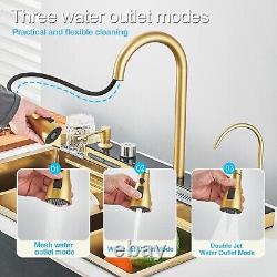 Brushed Gold Single Bowl Kitchen Sink Integrated Tap with Pull-Out Mixer Tap Set