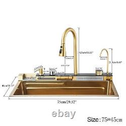 Brushed Gold Single Bowl Kitchen Sink Integrated Tap with Pull-Out Mixer Tap Set