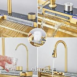 Brushed Gold Single Bowl Kitchen Sink Integrated Tap with Pull-Out Mixer Tap Set